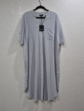 NWT Simply Vera Vera Wang | Grey & White Vertical Stripe Midi Shirt Dress | 2XL